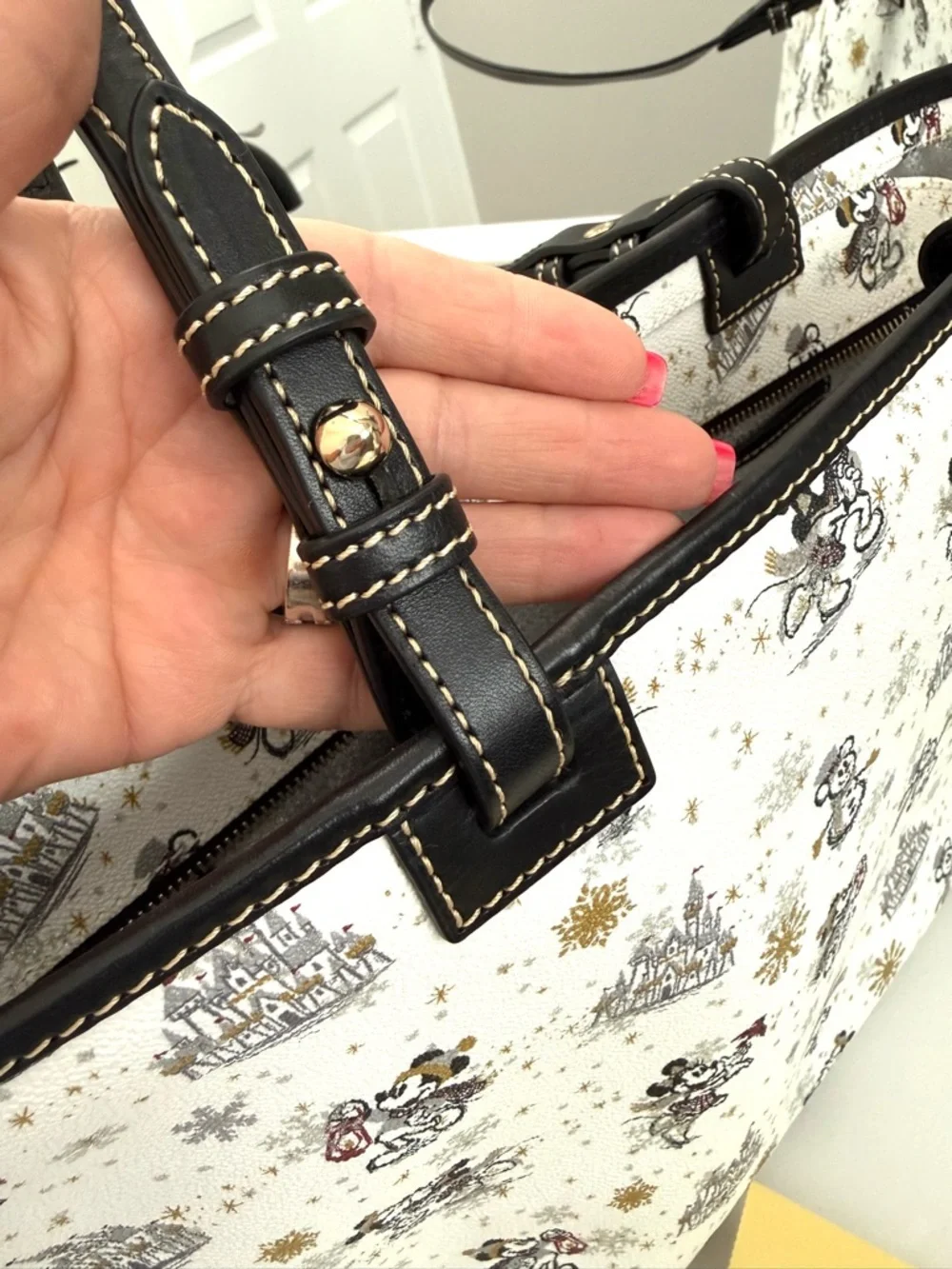 Dooney & Bourke White Mickey Mouse Print Tote with Black Trim LIKE NEW!
